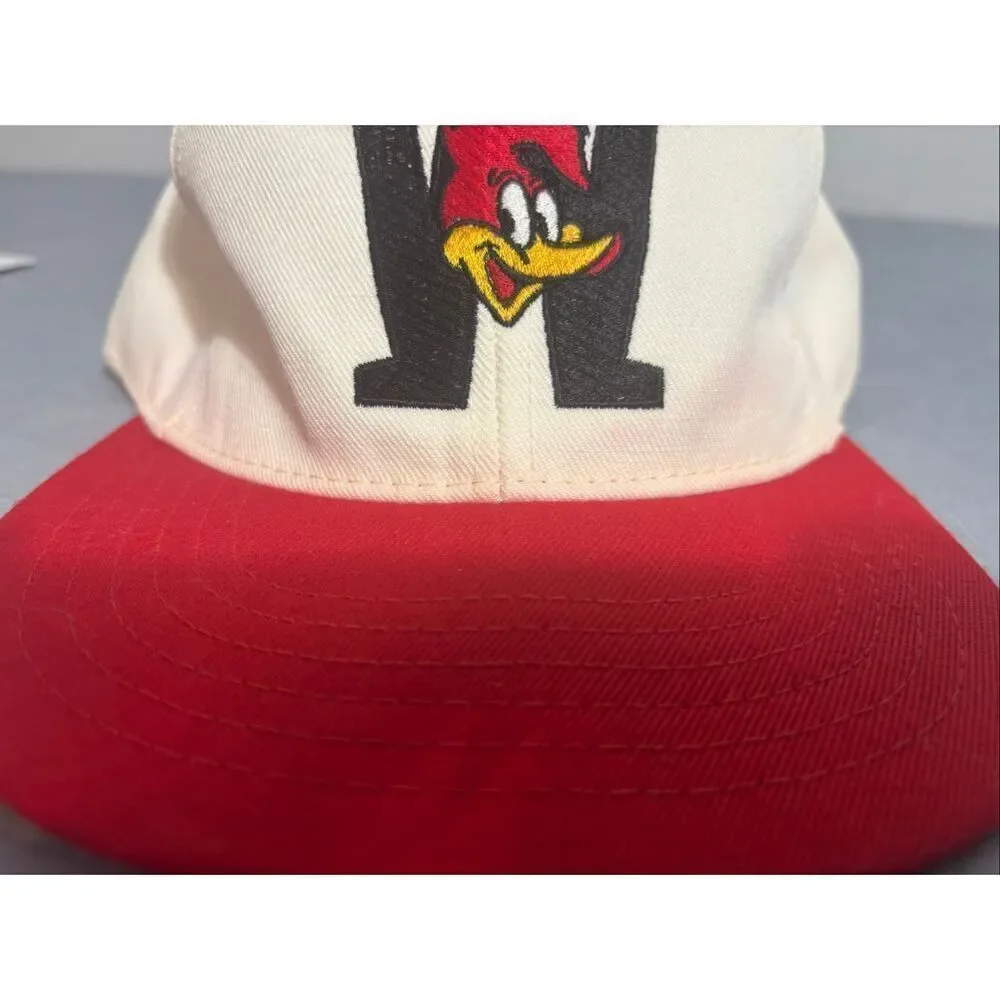 Vintage Woody Woodpecker Hat Cartoon Cap Universal Studios Red and White FLAW